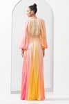 Mandira Wirk_Multi Color Chiffon / Chantley Round Ombre Balloon Sleeve Gown_Online_at_Aza_Fashions