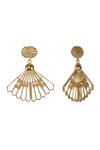 Shop_Itrana_Gold Plated Geometric Cut Work Dangler Earrings _at_Aza_Fashions