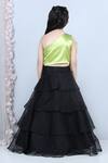 Shop_The Little Celebs_Black Silk, Organza, Satin Applique, Pearls Layered Lehenga And Blouse Set _at_Aza_Fashions