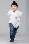 Shop_Darleen Kids Couture_White Cotton Satin Embroidered Sequins Shirt _at_Aza_Fashions