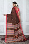 Shop_Samyukta Singhania_Brown Pure Cotton Woven Geometric And Striped Pattern Saree _at_Aza_Fashions