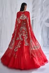 Shop_Dolly J_Red Organza Embroidery Chantilly Corset Sintra Kamdani Lehenga And Cape Set _at_Aza_Fashions