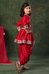 Shop_LittleCheer_Red Kurta And Patiala Salwar Viscose Satin Printed Mirror Work Embellished Set _at_Aza_Fashions