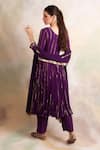 Shop_Palak & Mehak_Purple Rayon Crepe Flower V Neck Stripe Anarkali Kurta Set _at_Aza_Fashions