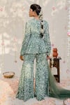 Redpine Designs_Green Dupatta  Net, Viscose Crepe Silk Cutdana, Print Peplum Sharara Set _Online_at_Aza_Fashions