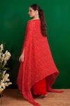 Shop_Palak & Mehak_Red Crepe Print Bandhani Round Neck Cape With Dress _at_Aza_Fashions