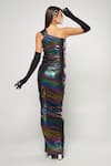 Shop Cham Cham Multi Color Polyester One Shoulder Metallic Pleated Draped Gown at Aza Fashions Shop_Cham Cham_Multi Color Polyester One Shoulder Metallic Pleated Draped Gown _at_Aza_Fashions