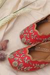 Shop_Stitched soles_Red Embellished Royal Zardozi Hand Work Juttis_at_Aza_Fashions