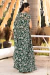 Shop_Chhavvi Aggarwal_Green Georgette Sequins, Beads Sweetheart Neck Printed Cape And Palazzo Set _at_Aza_Fashions