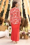 Shop_Chhavvi Aggarwal_Red Crepe Printed Floral V Neck Jacket And Draped Skirt Set _at_Aza_Fashions