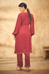 Shop_Aditi Somani_Maroon Modal Satin Bandhani, Threadwork Pattern Embroidered Kurta And Pant Set _at_Aza_Fashions