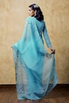 Shop_Shilpi Gupta_Blue Organza Beads, Cut Work Boat Cut-work Border Embroidered Saree With Blouse _at_Aza_Fashions