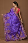 Shop_Samyukta Singhania_Blue Tussar Silk Mughal Art Floral Pattern Saree _at_Aza_Fashions