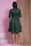 Shop_Escape By Aishwarya_Green Cotton Satin High Stand Collar Tiered Drama Dress With Belt _at_Aza_Fashions