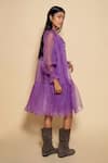 Shop_Ranng Label_Purple Lycra V Neck Sheer Shrug And Tie Dye Dress _at_Aza_Fashions