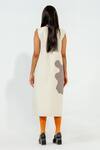 Shop_Stoique_Off White Cotton Applique V-neck Oolong Quilted Pattern Dress _at_Aza_Fashions