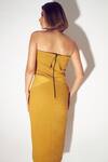 Shop_Sameer Madan_Yellow Jersey, Faux Leather Square Neck Selen Pintuck Bodycon Dress _at_Aza_Fashions
