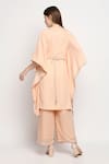 Shop_Monk & Mei_Peach Kaftan Velvet Plain Boat Neck Nuuh And Woven Palazzo Set _at_Aza_Fashions