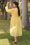 Shop_Dhaari_Yellow Handwoven Cotton Silk Hand Embroidered Stripe Front Gathered Dress _at_Aza_Fashions