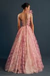 Shop_Cedar & Pine_Pink Organza Embroidery Thread Asymmetric One Shoulder Gown  _at_Aza_Fashions