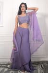 Shop_PIRI INDIA_Purple  Organza Hand Embroidered Glass Beads  Palazzo Set  _at_Aza_Fashions