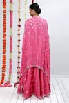 Shop_Shian_Pink Silk Dupion Embellished Thread Cape Open Mirror Sharara Set  _at_Aza_Fashions