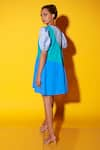 Shop_Echke_Blue Cotton Blend Colour Block Round Flared Dress _at_Aza_Fashions