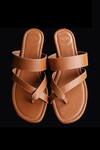 Shop_Myra_Brown Running Stitch Vegan Leather Criss-cross Flats_at_Aza_Fashions
