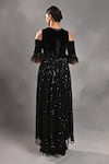 Shop_JYOTI SACHDEV IYER_Black Velvet Embroidery Bead V Neck Cold Shoulder Gown _at_Aza_Fashions