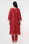 Shop Mehak Murpana Red Silk Embroidery V-neck Floral Neckline Kurta And Pant Set at Aza Fashions Shop_Mehak Murpana_Red Silk Embroidery V-neck Floral Neckline Kurta And Pant Set _at_Aza_Fashions