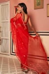 Shop_Zoon_Red Saree Silk Organza Embroidery Aari V Neck Hand Placement With Blouse _at_Aza_Fashions