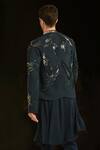 Shop_Rohit Gandhi + Rahul Khanna_Blue Crepe Embroidery Finial Embellished Jacket _at_Aza_Fashions