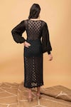 Shop_Kalakaari By Sagarika_Black Cotton Embroidery Floral Lace V Neck Bishop Sleeve Crochet Dress _at_Aza_Fashions