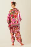 Shop_Rajdeep Ranawat_Coral Silk Mandarin Collar Ramona Floret Pattern Poncho Top  _at_Aza_Fashions