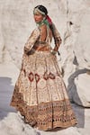 Shop_The Royaleum_Beige Silk, Crepe Beads, Sequins, Embroidery Round Neck Bridal Lehenga Set _at_Aza_Fashions