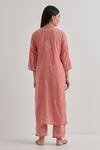 Shop_Priya Chaudhary_Pink Cotton Embroidered Chikankari Notched Neck Kurta Set _at_Aza_Fashions