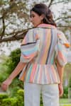 Shop_B'Infinite_Multi Color Cotton Stripes Spread Collar Peplum Shirt _at_Aza_Fashions