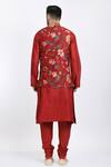 Shop_Samant Chauhan_Red Vegan Leather Printed Floral Quilted Bundi And Kurta Set _at_Aza_Fashions