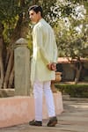 Shop_Raw & Rustic By Niti Bothra_Green Linen, Cotton Embroidery Lucknowi Kurta _at_Aza_Fashions