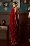 Priyanka Jain_Red Velvet Lining Shantoon Print And Embroidery Pre-draped Saree With Blouse _Online_at_Aza_Fashions