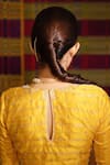 Shop_Deep Thee_Yellow Chanderi Manjal Hand V Neck Haldi Lehenga Set _at_Aza_Fashions