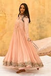 Shop_Label Niti Bothra_Pink Pure And Handwoven Banarasi Silk Embroidery Gathered Angarkha Anarkali Set_at_Aza_Fashions