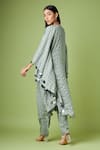 Shop_Aakaar_Grey Cotton Jacquard Woven Stripe V Neck Kaftan And Pant Set _at_Aza_Fashions