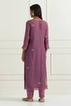 Shop_Ikshita Choudhary_Purple Chanderi Hand Embroidery Floral Bloom Motif Round Neck Kurta_at_Aza_Fashions