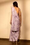 Pasha India_Purple Linen Sequins, Pearls Sweetheart Neck Floral Print Pant Saree With Blouse _Online_at_Aza_Fashions