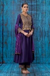 Shop_Label Niti Bothra_Purple Silk Zari Jaal Round Work Kurta And Palazzo Set _at_Aza_Fashions