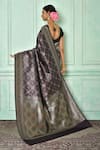 Shop_Nazaakat by Samara Singh_Black Katan Tanchoi Silk Woven Floral Saree With Running Blouse_at_Aza_Fashions