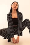 Shop_Vanshika Agarwal Label_Black Lining Taffeta, Satin Georgette, Brooke Stripe Pattern Blazer And Pant Set _at_Aza_Fashions