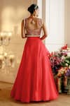 Shop_Nehha Nhata_Red Organza, Silk Tassels Square Layered Lehenga With Hand Embroidered Blouse _at_Aza_Fashions