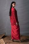 Shop_AK-OK_Red Silk Embroidery, Sequins Collared Draped Blazer And Skirt Set _at_Aza_Fashions